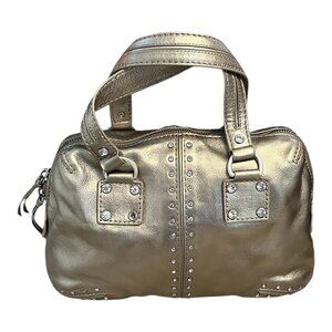 Michael Kors Gold Leather Satchel – Studded Rivet Detail – 8 x 12 x 3 in – 4” Dr